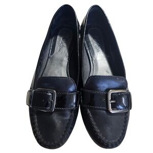 Cole Haan Loafers Womens 8B Black Leather Patent Big Buckle D25947 Flats Casuals